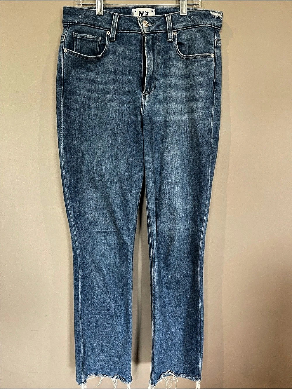 Paige Cindy High-Rise Straight Raw Hem Jeans Blue Waist 28